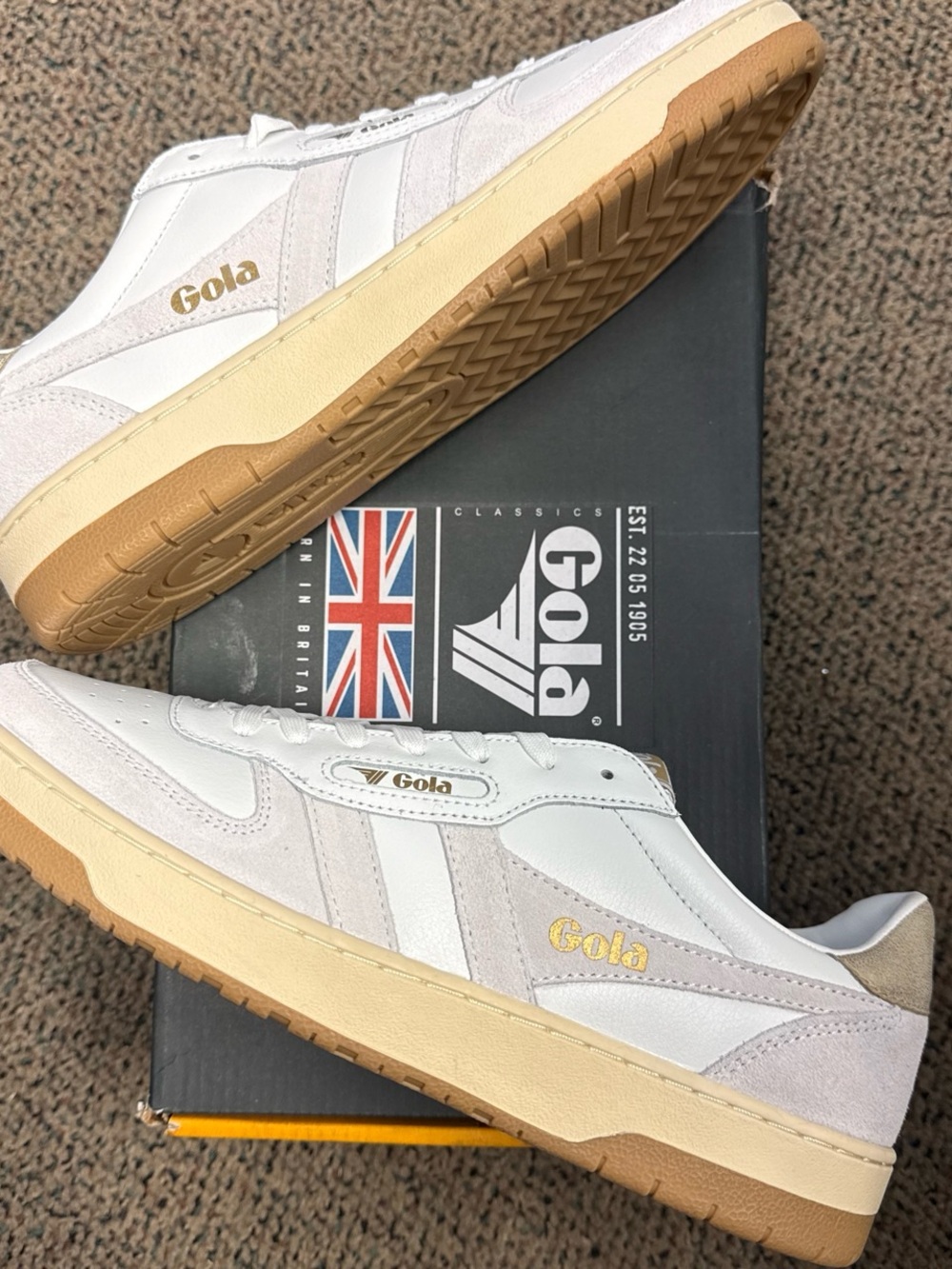 Gola Hawk White/ Off White/ Gold  & Gum Retro Low-Top Trainers